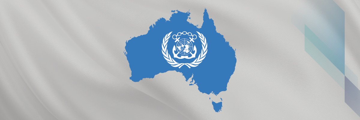 International Maritime Organization flag on a map of Australia